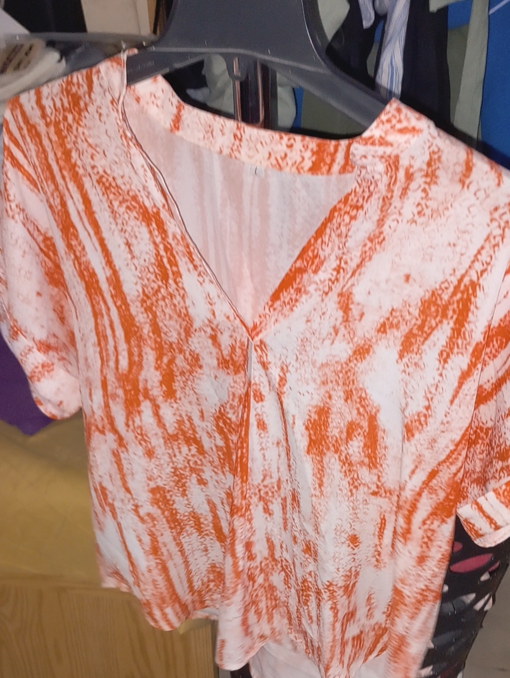 Women's Orange Marble V-Neck Top